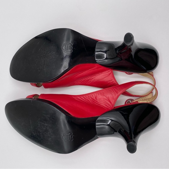 Charles Jourdan Red Leather Pumps With Back Heel - Picture 10 of 12